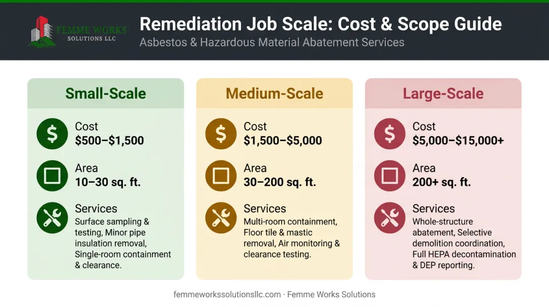 Comparison chart of small medium and large crawl space mold remediation scopes