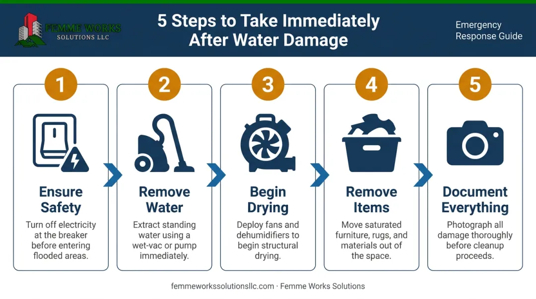 5 immediate steps to take after water damage to prevent mold growth infographic