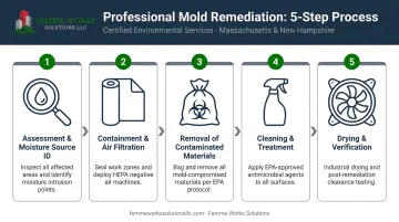5-step professional crawl space mold remediation process flow infographic