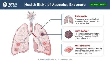 Infographic illustrating health risks of inhaling asbestos fibers from vermiculite