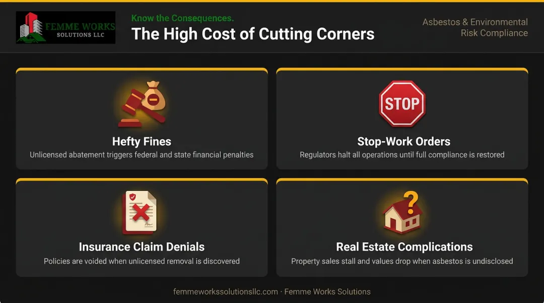 Infographic detailing the financial and legal risks of unpermitted interior demolition work