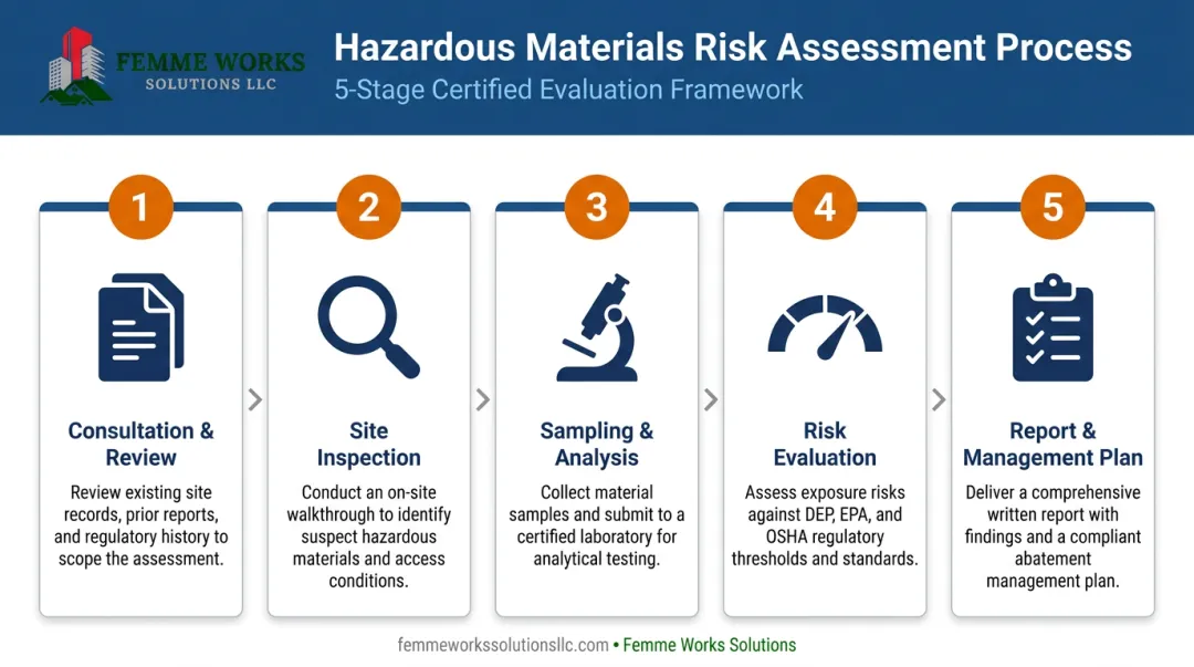 5-step process for a professional hazardous materials risk assessment infographic