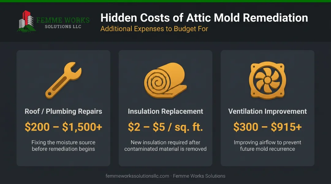 Three common hidden costs associated with attic mold remediation infographic