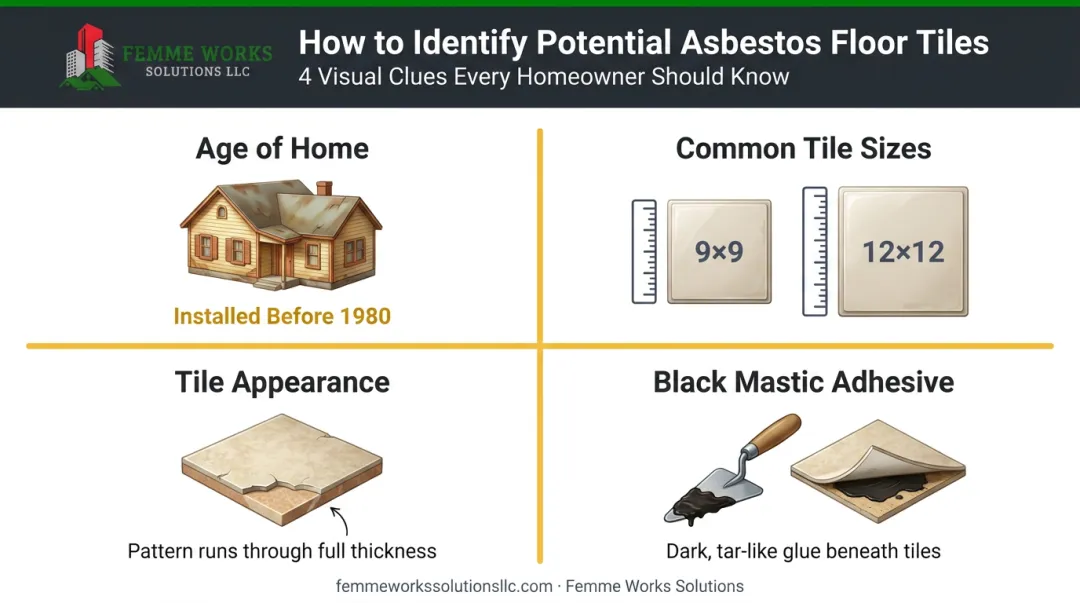 Visual identification guide for potential asbestos floor tiles in older homes