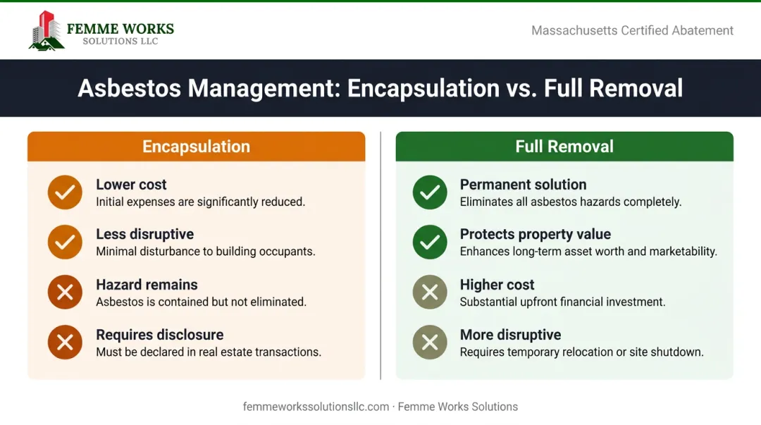 Comparison chart of asbestos encapsulation versus full removal options
