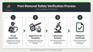 Four-step asbestos air clearance testing process from inspection to certification