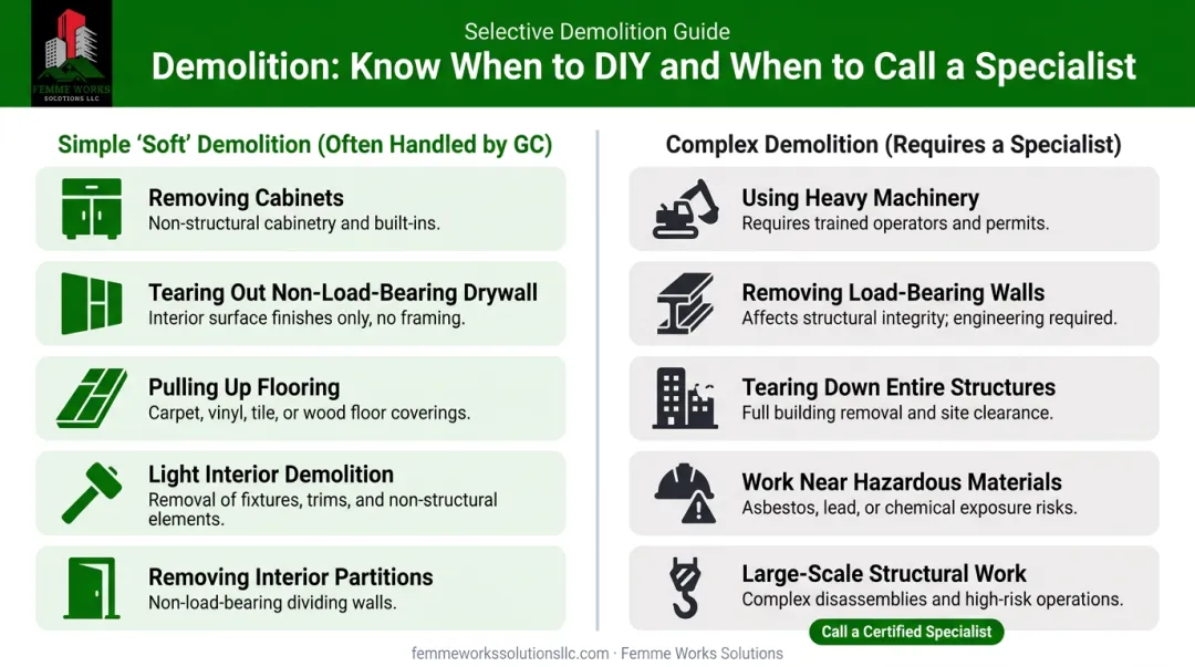 Comparison of simple soft demolition versus complex structural demolition tasks