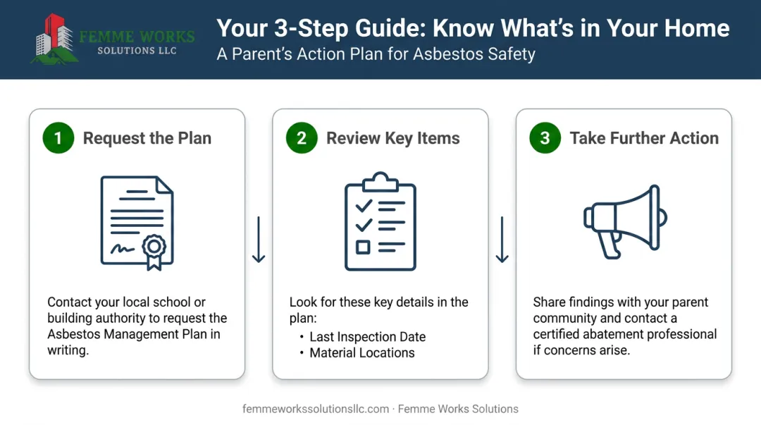 3-step process for parents to review a school's AHERA asbestos management plan