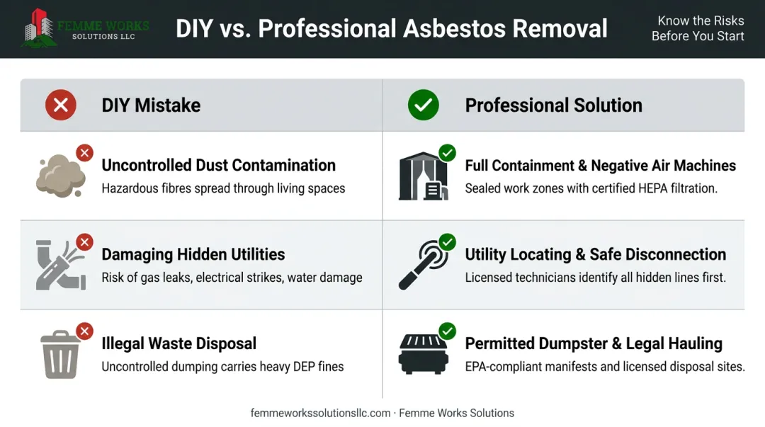 Common demolition mistakes versus professional solutions comparison chart