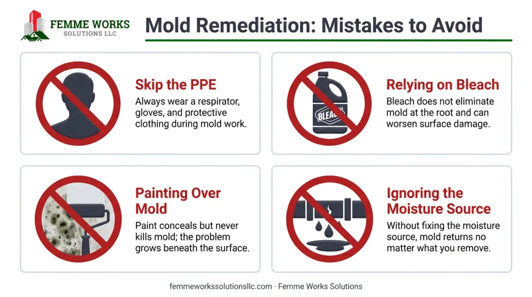 Four common and dangerous mold remediation mistakes to avoid infographic