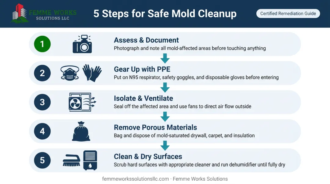 5-step safe professional mold cleanup process after a natural disaster