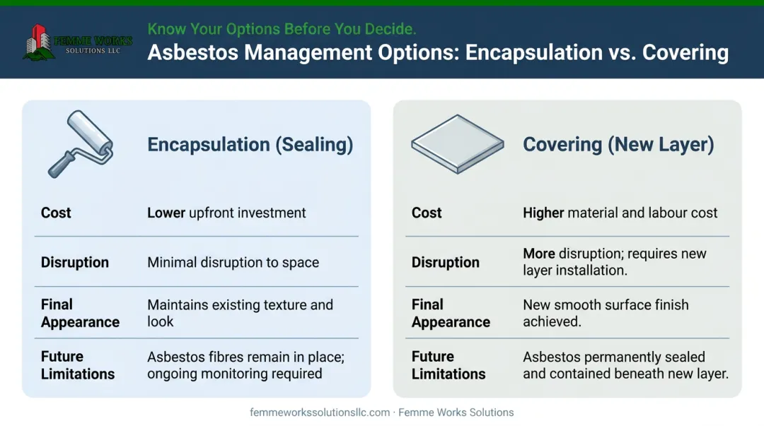 Comparison of asbestos ceiling encapsulation versus covering with drywall methods