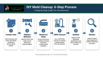 6-step DIY mold cleanup process for small areas infographic guide