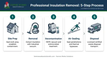 5-step professional attic insulation removal process from site preparation to final disposal