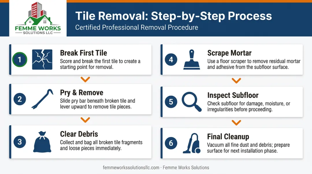 6-step process for removing old bathroom floor tile infographic guide