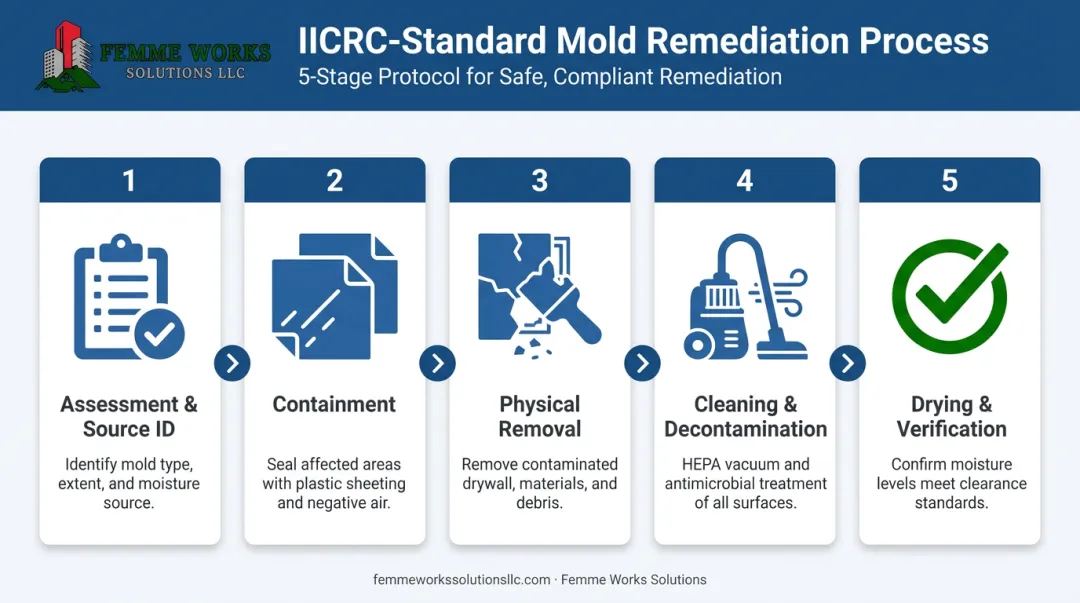 5-step professional mold remediation process from assessment to final verification