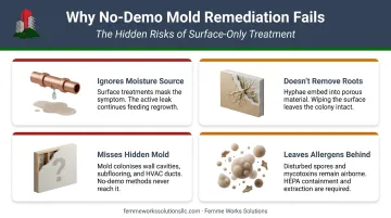 Four key failures of demolition-free mold remediation methods infographic