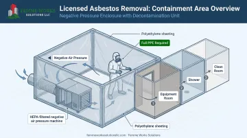Diagram of licensed asbestos removal containment zone with safety features illustrated