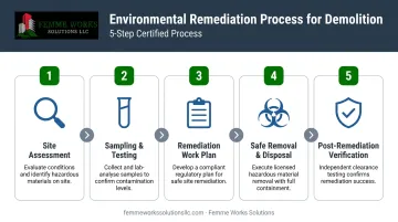 5-step environmental remediation process flow from assessment to final verification