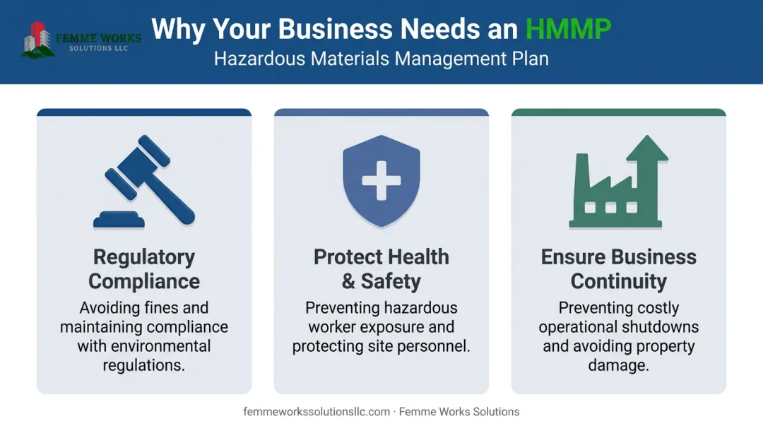Three core pillars of needing a hazardous material management plan infographic