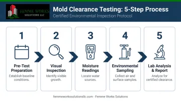 5-step mold clearance testing process from preparation to final lab report
