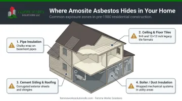 Visual guide showing common locations of amosite asbestos in older homes