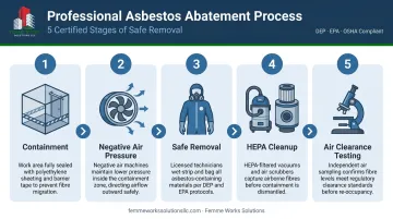 5-step professional asbestos abatement and cleanup process flow diagram
