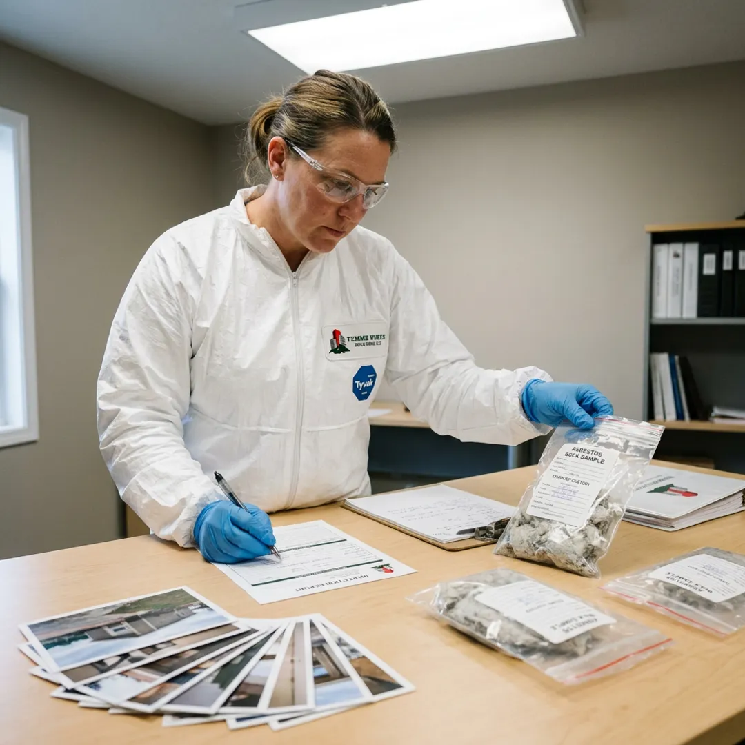 Asbestos inspector reviewing samples and report