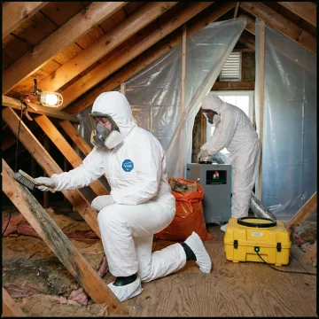 Attic mold remediation process with HEPA equipment