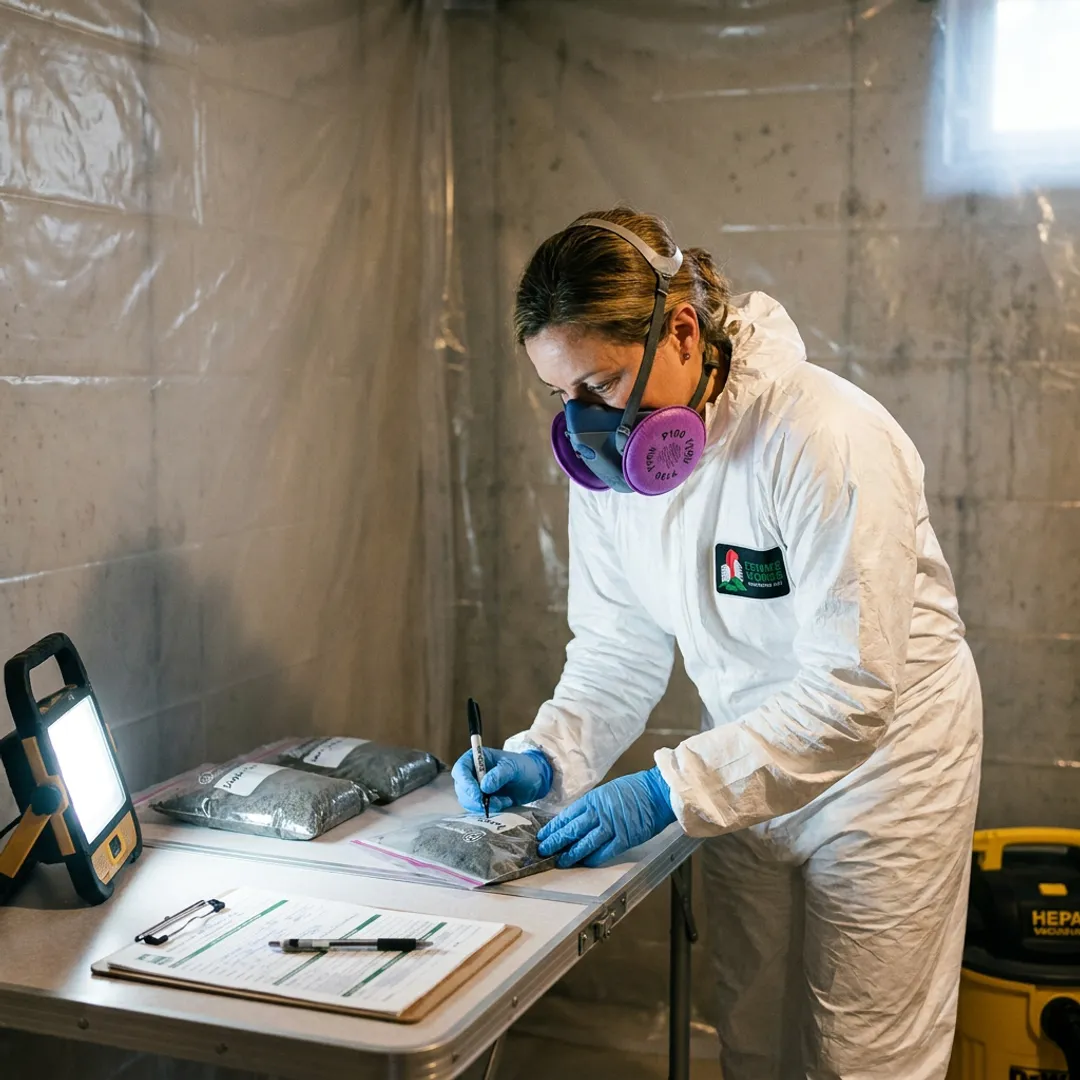 Inspector labeling environmental testing samples