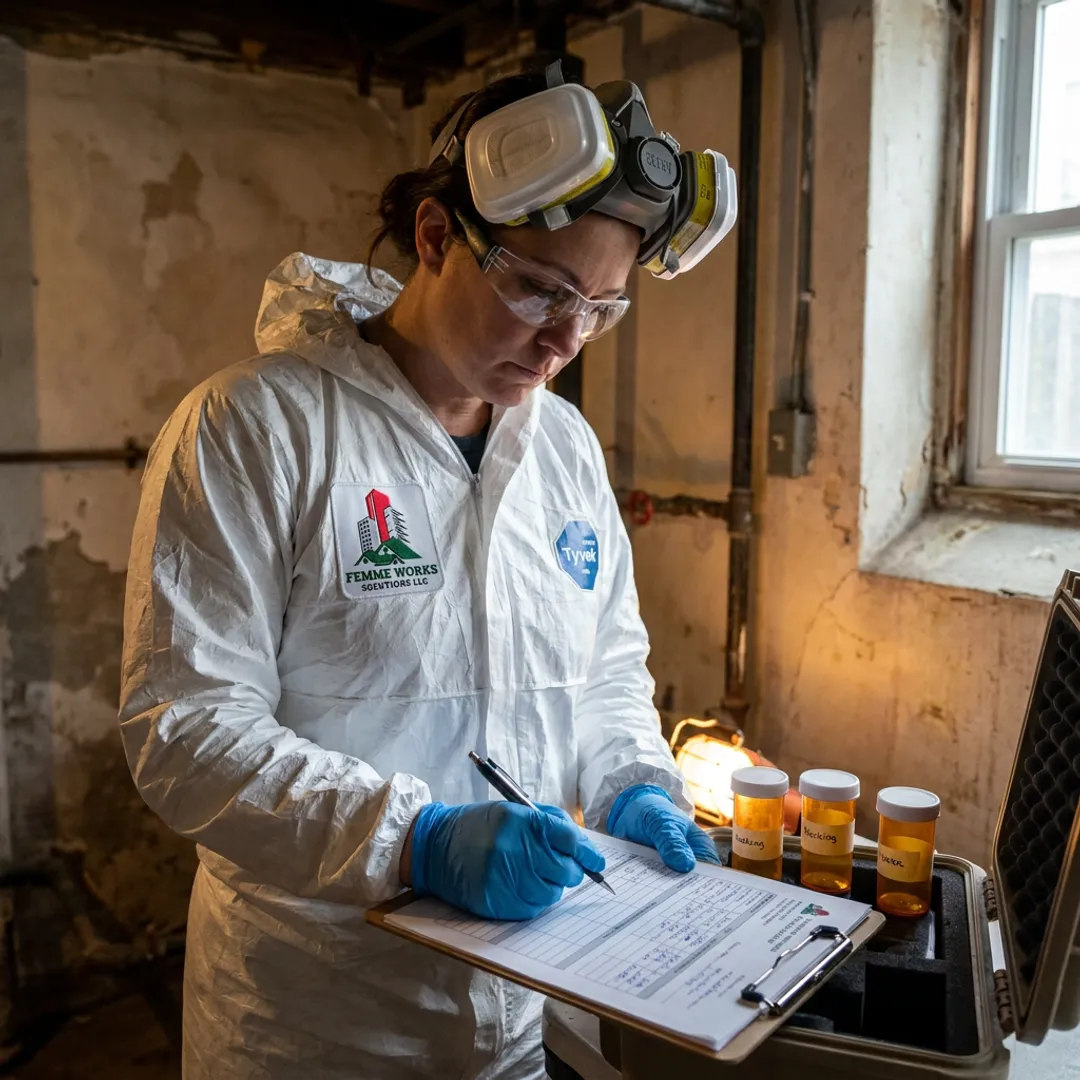 Inspector reviewing asbestos sample report