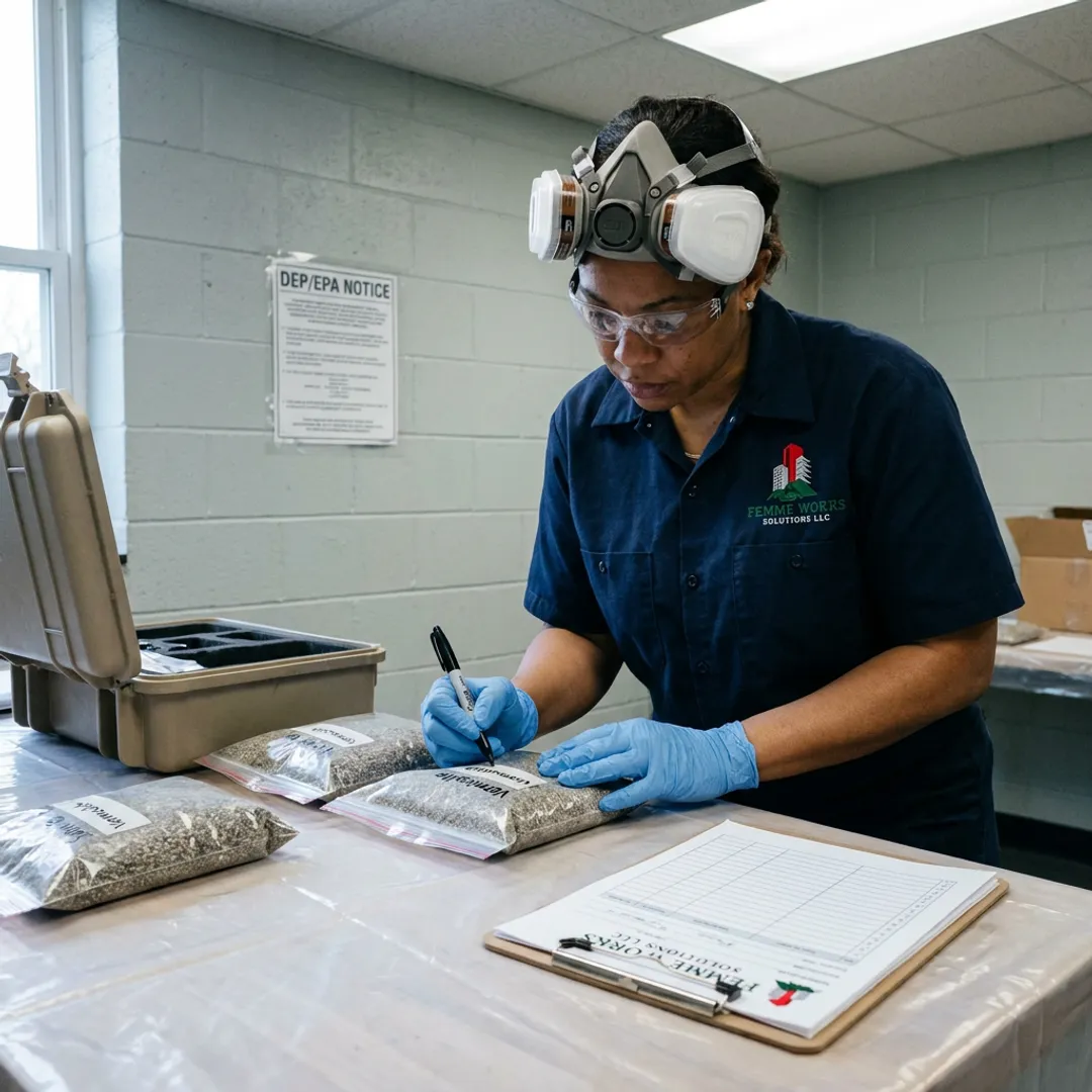 Asbestos samples being documented for laboratory testing