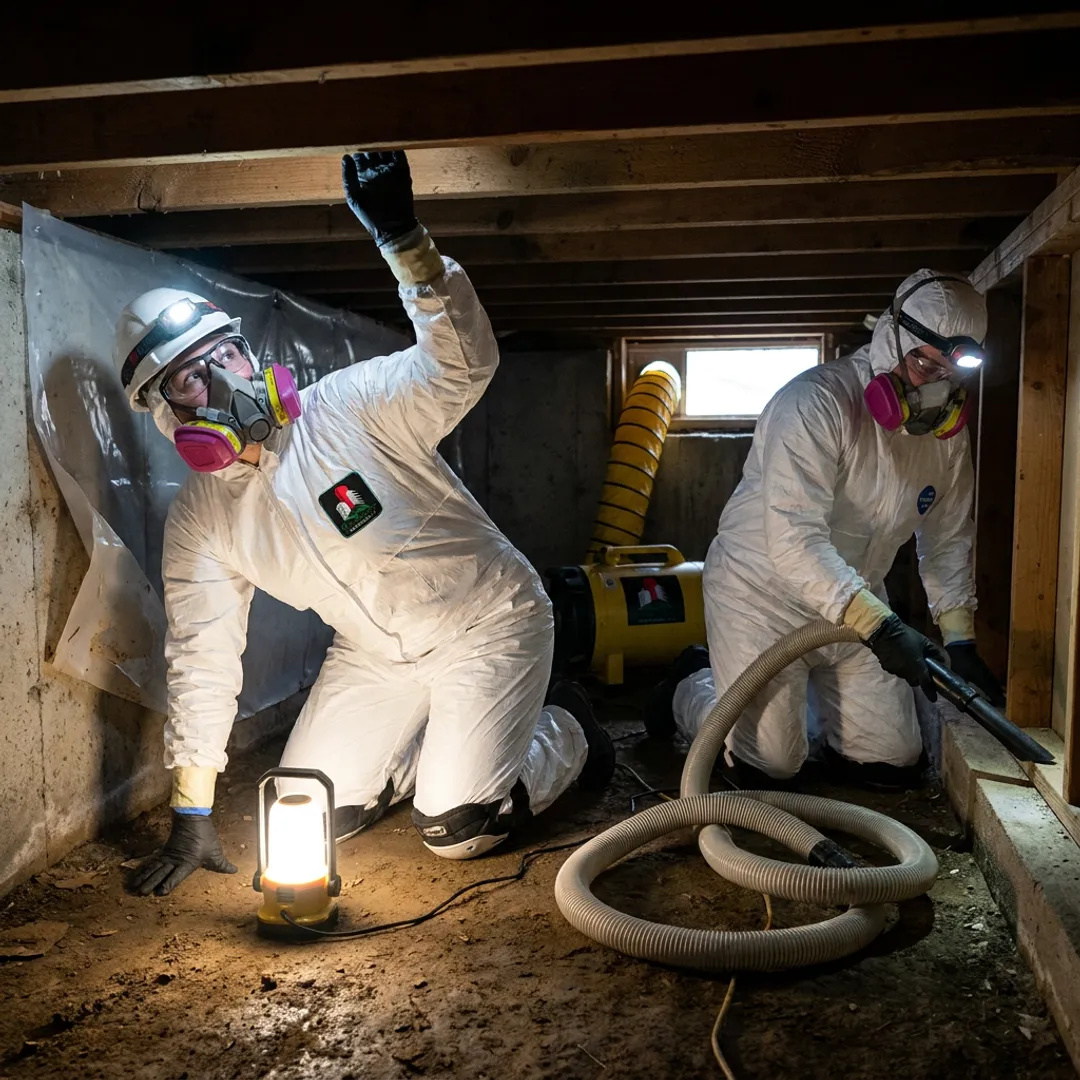 Crawl space mold remediation in progress