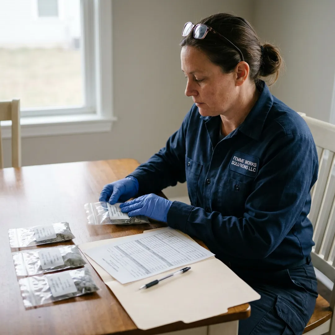 Inspector preparing asbestos samples for lab testing