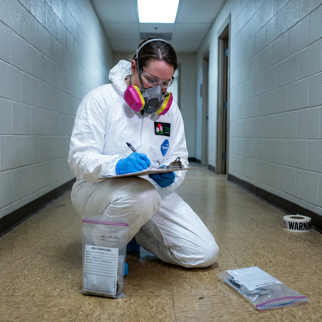 Inspector documenting asbestos samples in a commercial facility