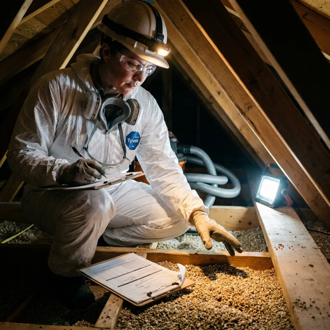 Technician documenting insulation before energy upgrade