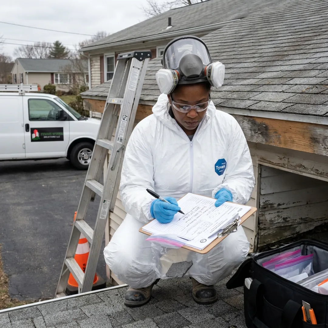 Inspector documenting asbestos roof samples for lab testing