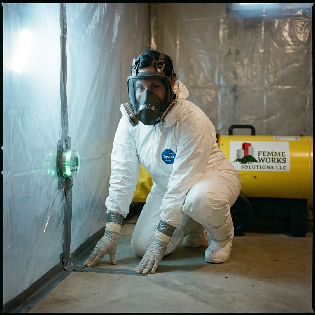 Technician inspecting asbestos containment area