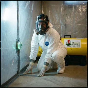 Technician inspecting asbestos containment area
