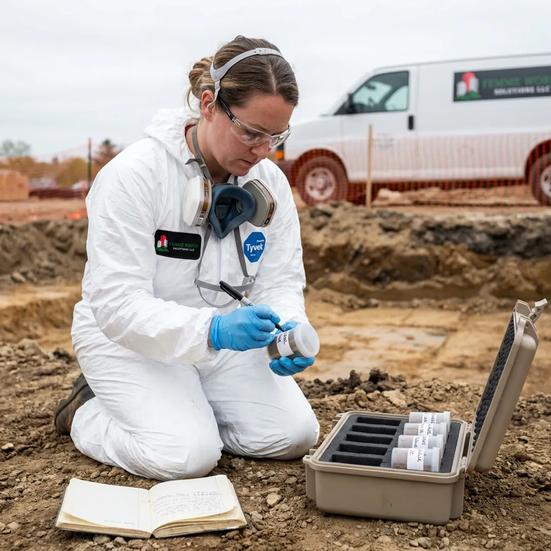 Asbestos soil sampling process at a property
