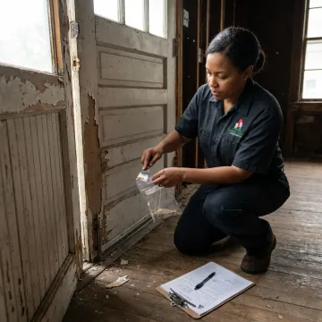 Technician inspecting building materials for asbestos