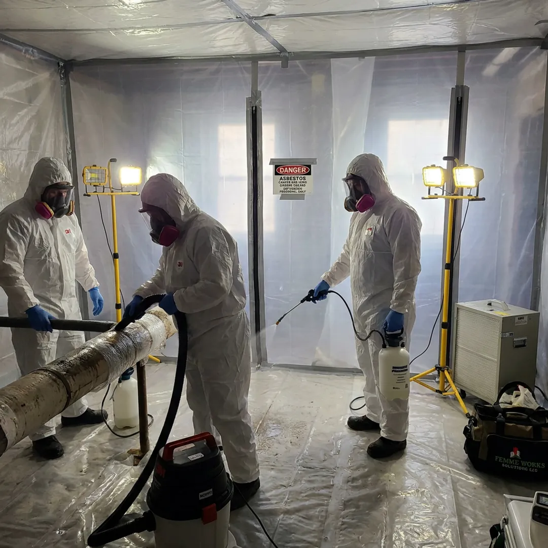 Asbestos removal team following containment procedures