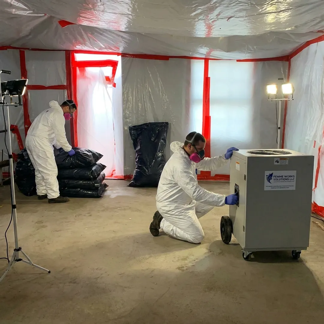 Demolition crew using containment and HEPA equipment