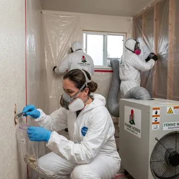 Asbestos testing and abatement process in progress
