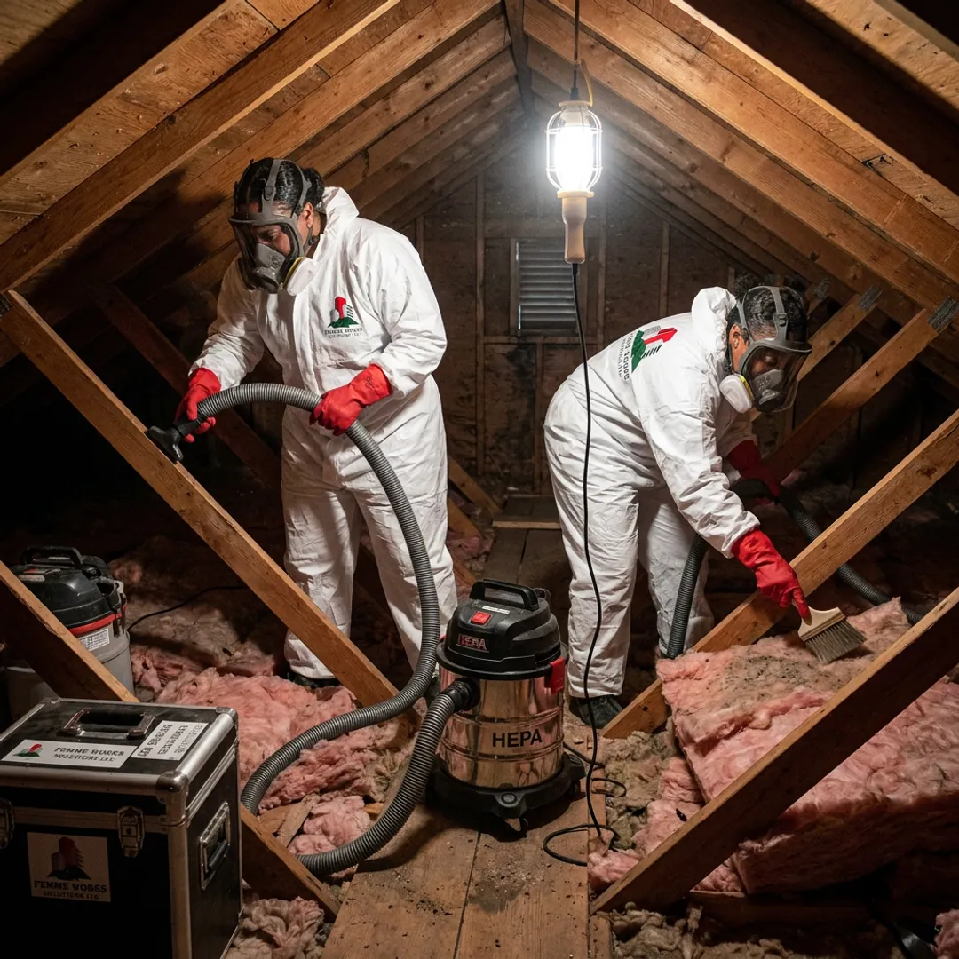 Attic mold remediation crew at work