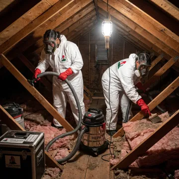 Attic mold remediation crew at work