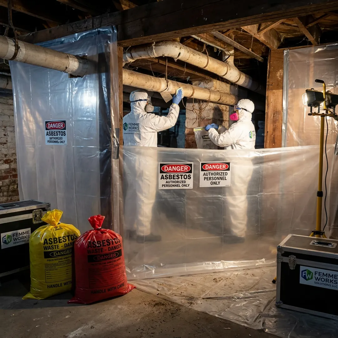 Asbestos abatement team following containment process