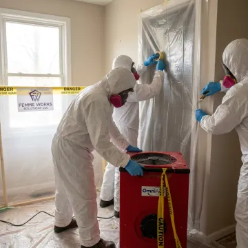 Asbestos containment and HEPA filtration setup