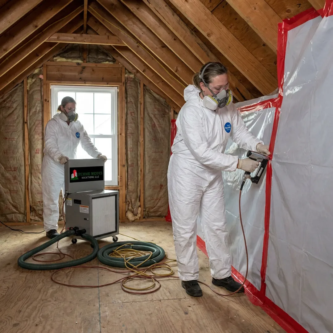 Remediation team setting up attic containment