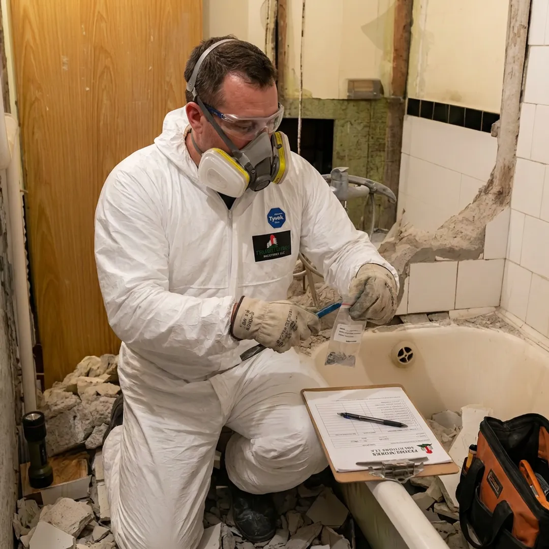 Inspector collecting asbestos samples during a building survey